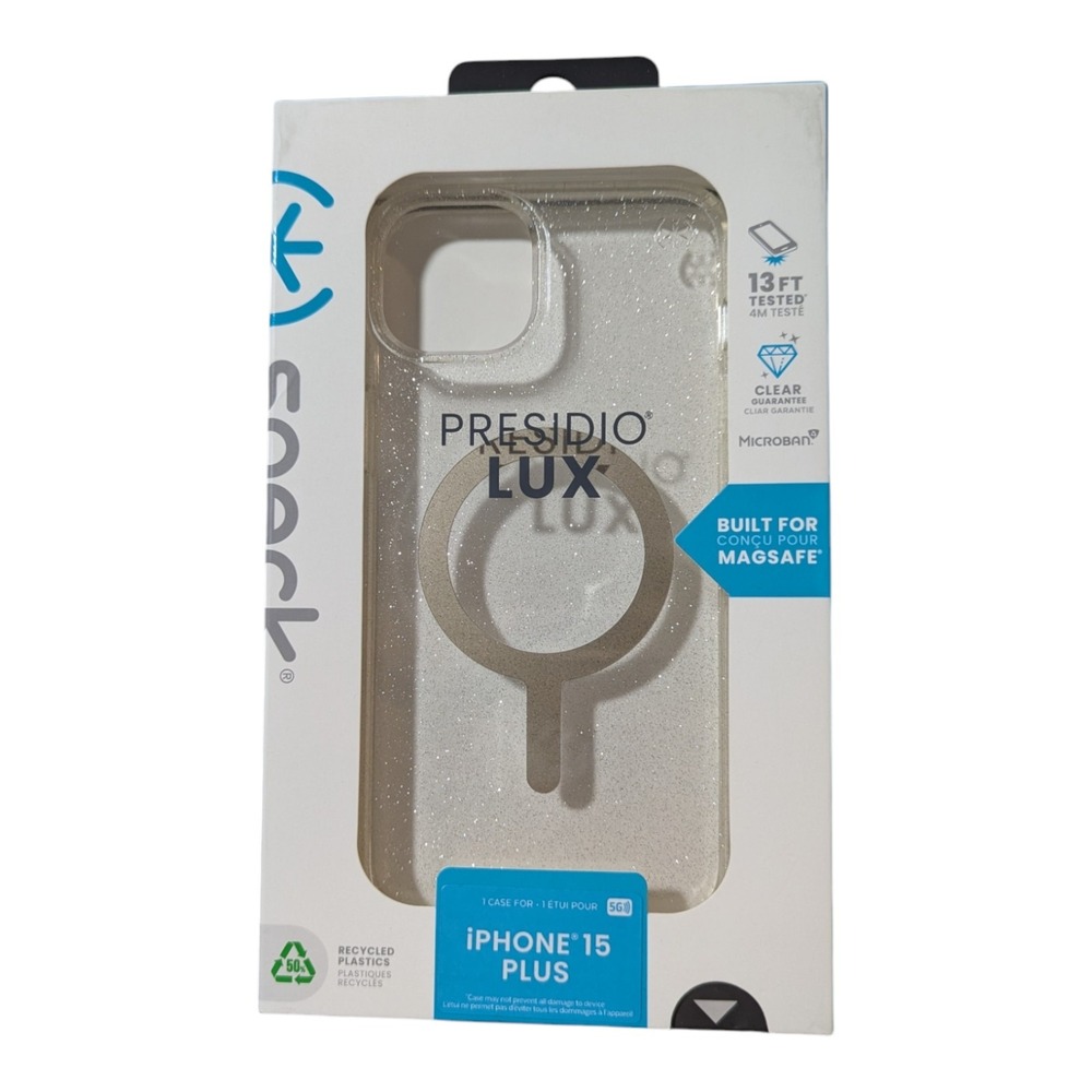 O1. Speck Presidio Lux Magsafe Case for Apple iPhone 15 Plus - Glitter Cover